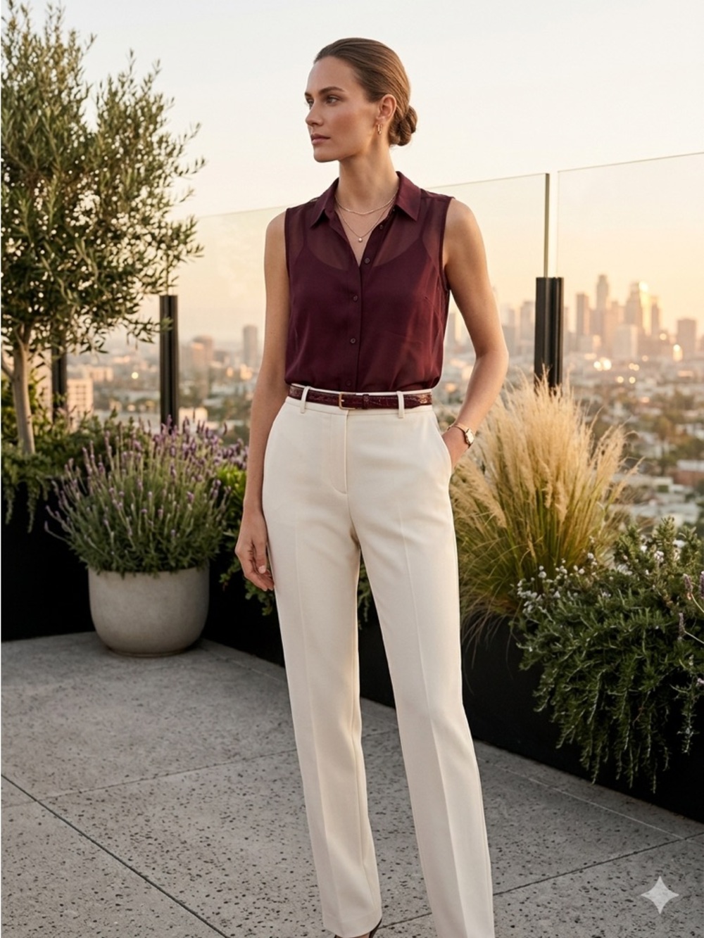 H&M Burgundy Sheer Sleeveless High-Low Blouse - EUC - Size 4